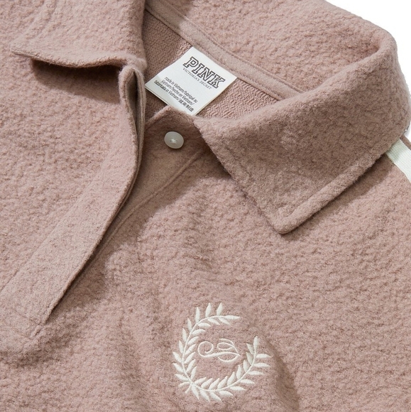 NWT PINK Victoria's Secret Preppy Fleece Cozy Cropped Polo Sweater Top Size XXL - Picture 11 of 11